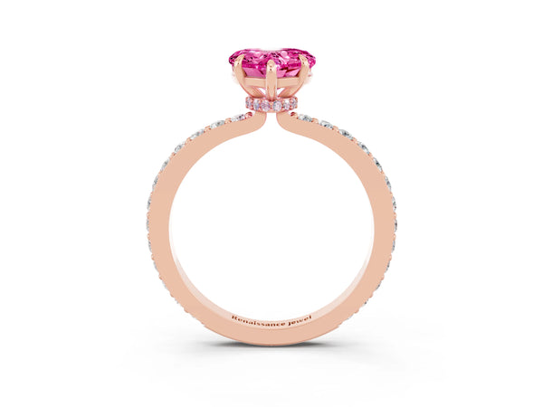 Rose gold Heart Cut Pink Sapphire Pavé Engagement Ring with Round  Accents and Prong Setting