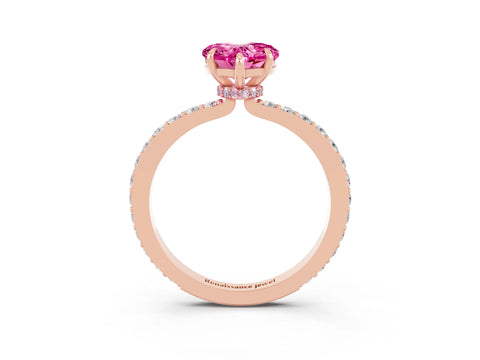 Rose gold Heart Cut Pink Sapphire Ring with Pavé Band and Four-Prong Setting_27