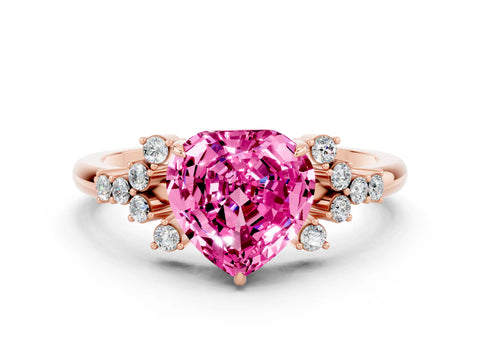 Rose gold Heart Cut Pink Sapphire Ring with Side Stones and Four-Prong Setting_60