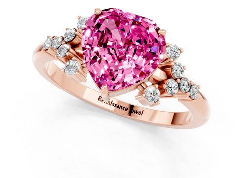Rose gold Heart Cut Pink Sapphire Ring with Side Stones and Four-Prong Setting_61