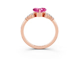 Rose gold Heart Cut Pink Sapphire Ring with Side Stones and Four-Prong Setting_63