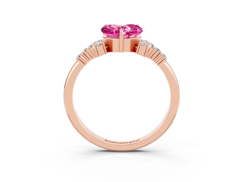 Rose gold Heart Cut Pink Sapphire Ring with Side Stones and Four-Prong Setting_63