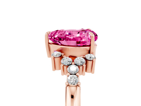 Rose gold Heart Cut Pink Sapphire Ring with Side Stones and Four-Prong Setting_65