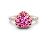 Rose gold Heart Cut Pink Sapphire Scalloped Halo Engagement Ring with Round Shared Prong Band_24