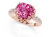 Rose gold Heart Cut Pink Sapphire Scalloped Halo Engagement Ring with Round Shared Prong Band_25