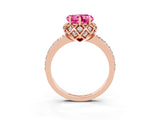 Rose gold Heart Cut Pink Sapphire Scalloped Halo Engagement Ring with Round Shared Prong Band_27