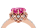 Rose gold Heart Cut Pink Sapphire Scalloped Halo Engagement Ring with Round Shared Prong Band_28