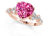 Rose gold Heart Cut Pink Sapphire Scattered Round Accent Ring with Prong Setting_25