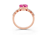Rose gold Heart Cut Pink Sapphire Scattered Round Accent Ring with Prong Setting_27