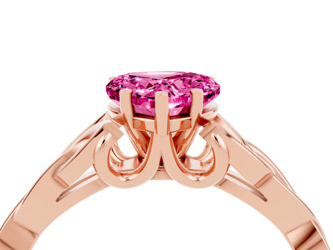 Rose gold Heart Cut Pink Sapphire Solitaire Celtic Knot Ring with Four-Prong Setting_40
