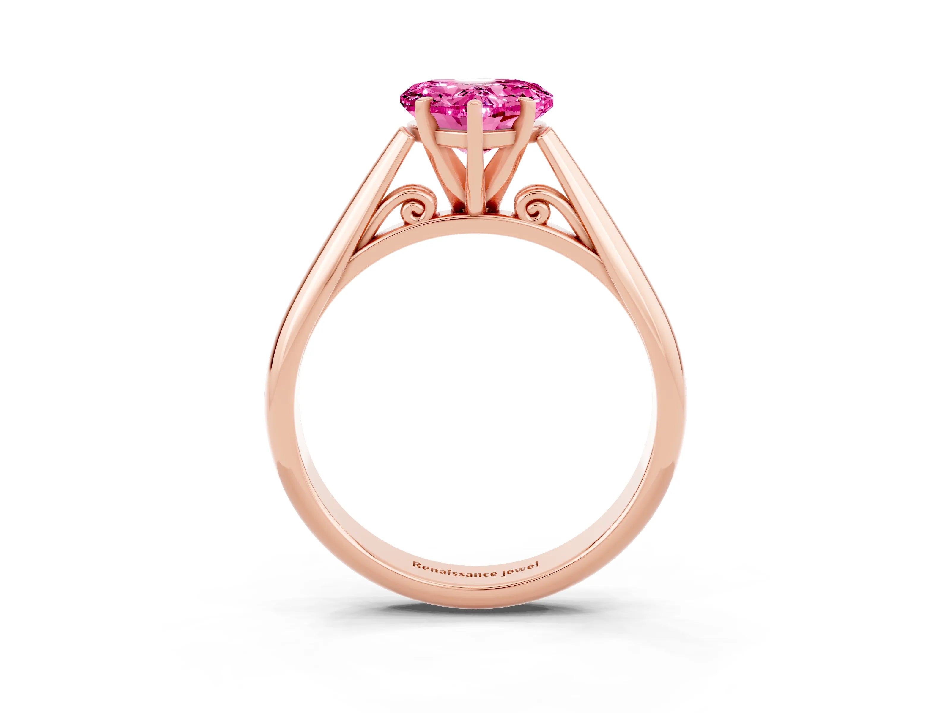 Rose gold Heart Cut Pink Sapphire Solitaire Engagement Ring with Cathedral Setting and Four-Prong Mount_15