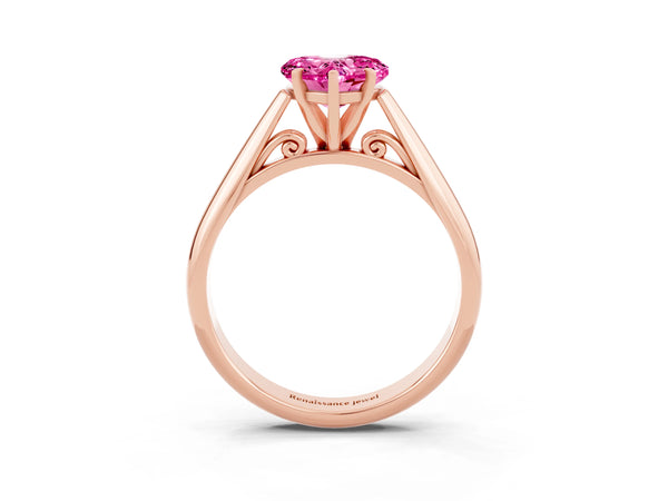 Rose gold Heart Cut Pink Sapphire Solitaire Engagement Ring with Cathedral Setting and Four-Prong Mount