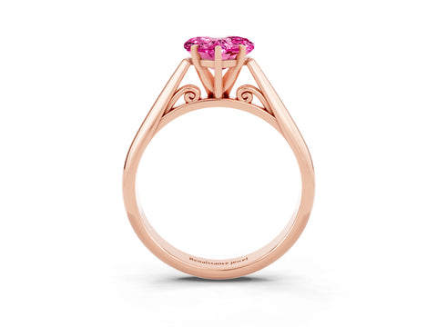 Rose gold Heart Cut Pink Sapphire Solitaire Engagement Ring with Cathedral Setting and Four-Prong Mount_15