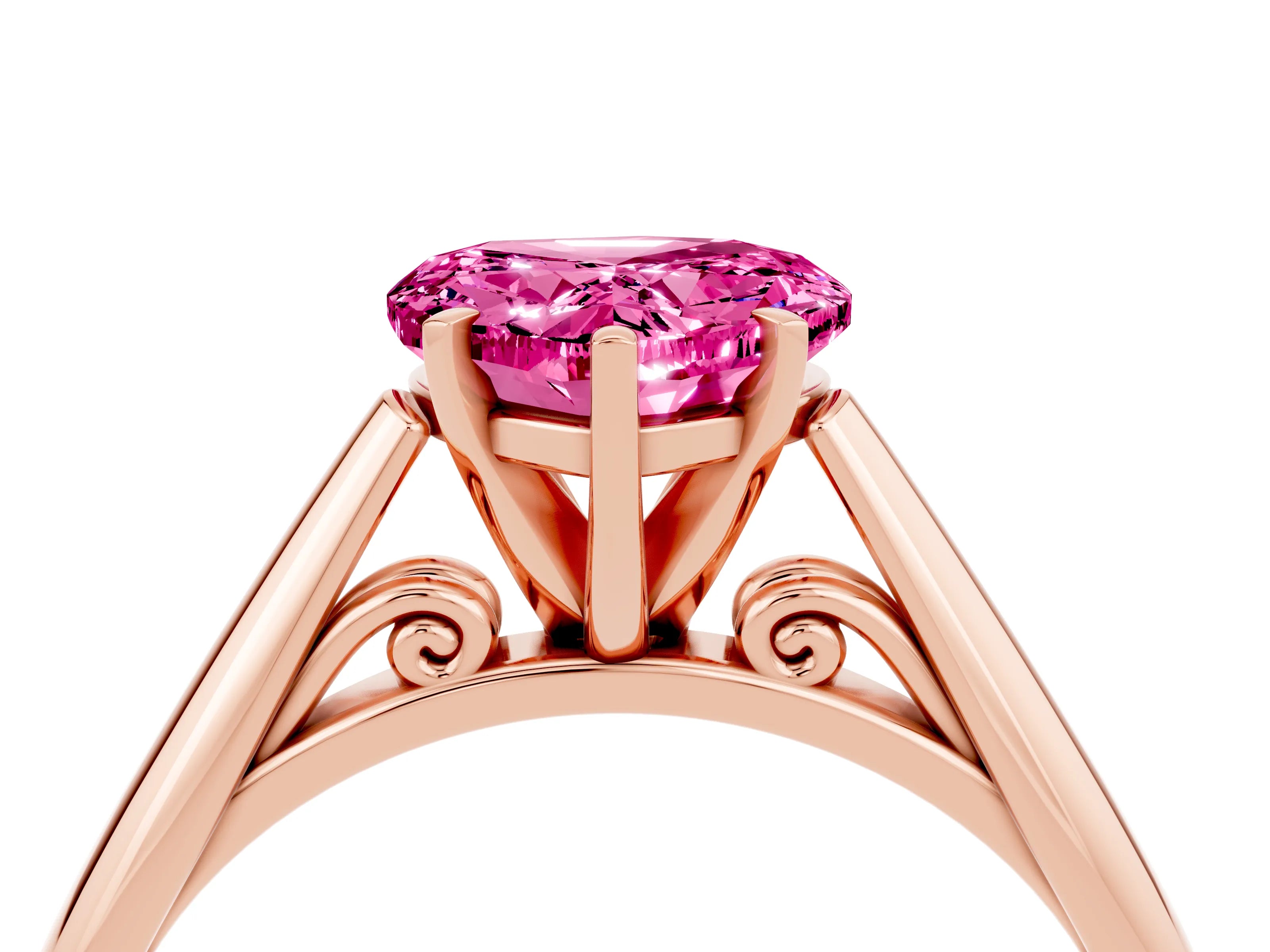 Rose gold Heart Cut Pink Sapphire Solitaire Engagement Ring with Cathedral Setting and Four-Prong Mount_16