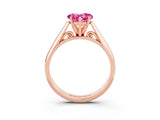 Rose gold Heart Cut Pink Sapphire Solitaire Engagement Ring with Cathedral Setting and Four-Prong Mount_27
