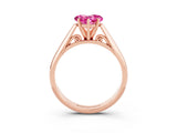 Rose gold Heart Cut Pink Sapphire Solitaire Engagement Ring with Cathedral Setting and Four-Prong Mount_33