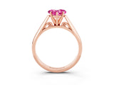Rose gold Heart Cut Pink Sapphire Solitaire Engagement Ring with Cathedral Setting and Four-Prong Mount_69