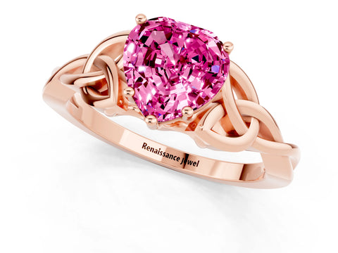 Rose gold Heart Cut Pink Sapphire Solitaire Engagement Ring with Celtic Knot Band and Four-Prong Setting_25
