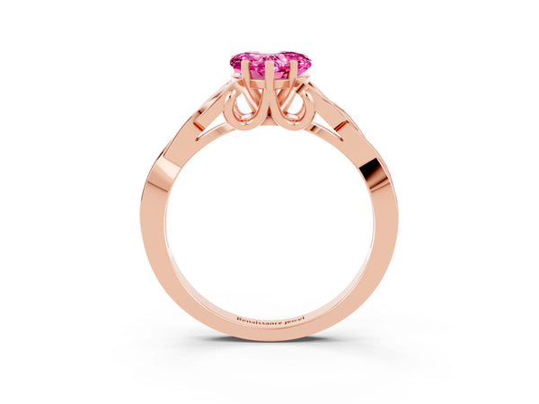 Rose gold Heart Cut Pink Sapphire Solitaire Engagement Ring with Celtic Knot Band and Four-Prong Setting