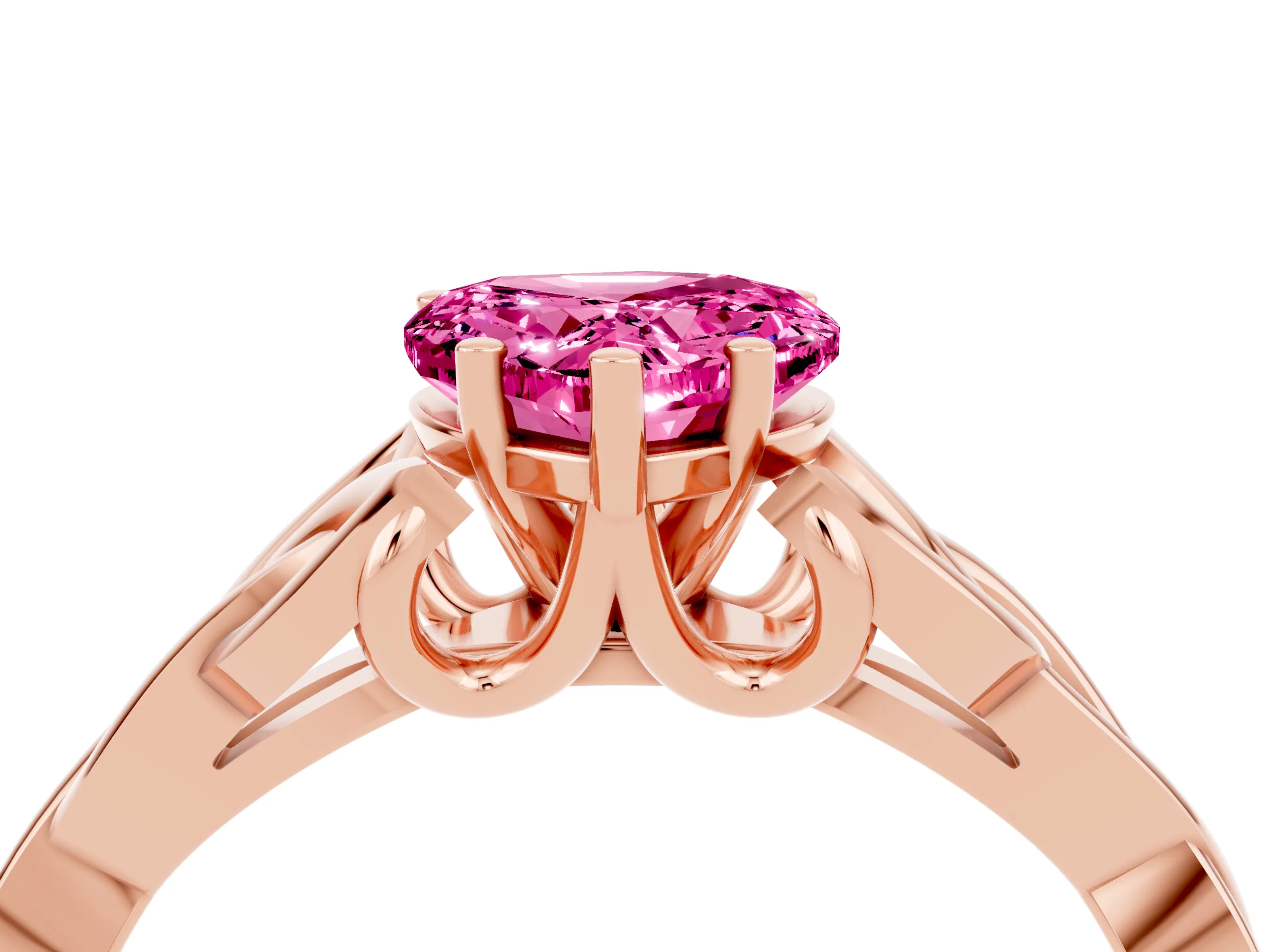 Rose gold Heart Cut Pink Sapphire Solitaire Engagement Ring with Celtic Knot Band and Four-Prong Setting_28