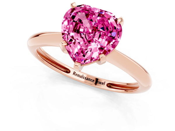 Rose gold Heart Cut Pink Sapphire Solitaire Engagement Ring with Classic Band and Four-Prong Setting
