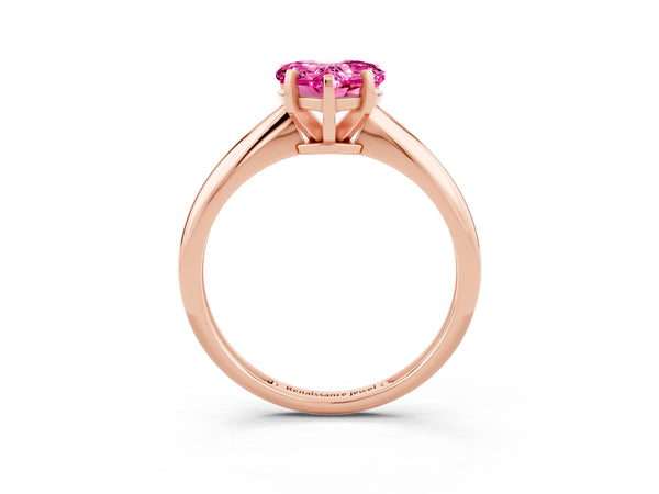 Rose gold Heart Cut Pink Sapphire Solitaire Engagement Ring with Classic Band and Four-Prong Setting