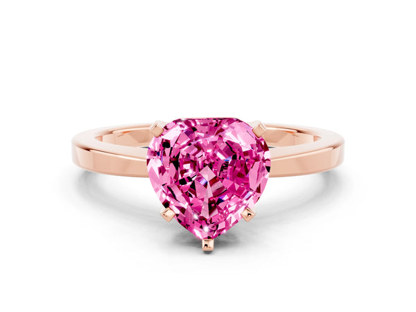 Rose gold Heart Cut Pink Sapphire Solitaire Engagement Ring with Classic Band and Four-Prong Setting