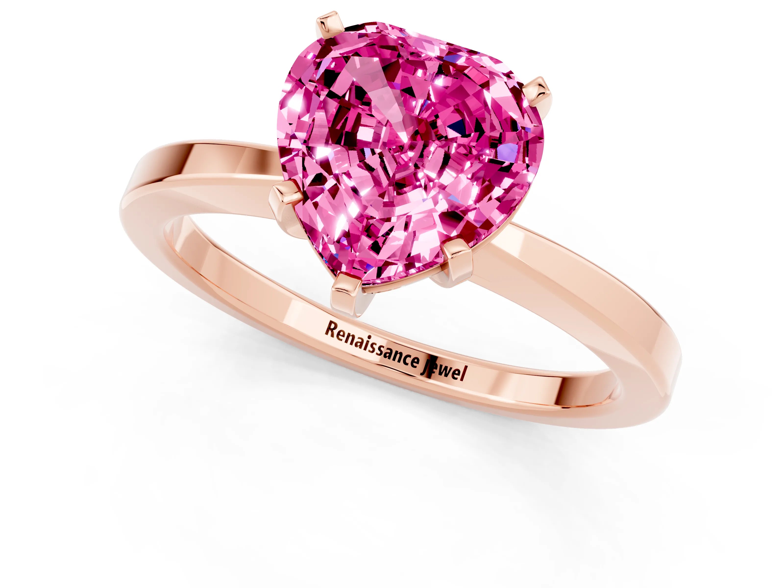 Rose gold Heart Cut Pink Sapphire Solitaire Engagement Ring with Classic Band and Four-Prong Setting_61
