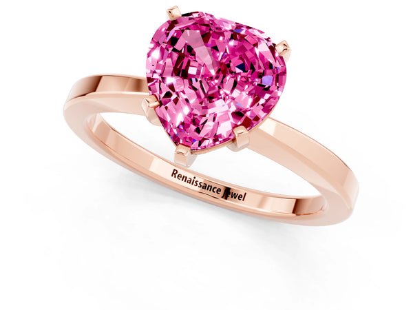 Rose gold Heart Cut Pink Sapphire Solitaire Engagement Ring with Classic Band and Four-Prong Setting