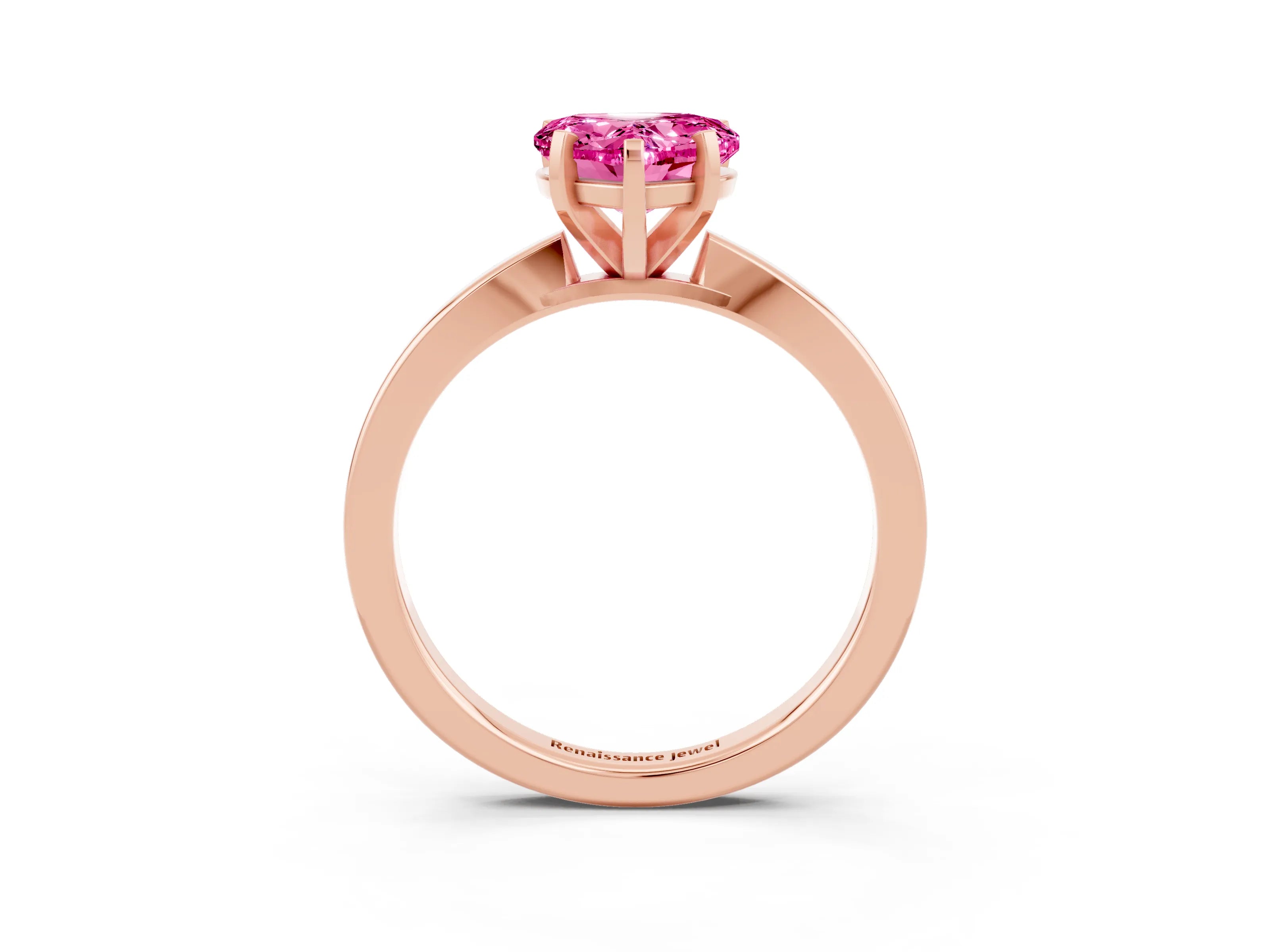 Rose gold Heart Cut Pink Sapphire Solitaire Engagement Ring with Classic Band and Four-Prong Setting_63