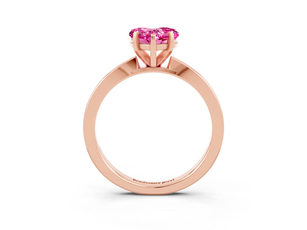 Rose gold Heart Cut Pink Sapphire Solitaire Engagement Ring with Classic Band and Four-Prong Setting