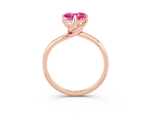 Rose gold Heart Cut Pink Sapphire Solitaire Engagement Ring with Four-Prong Setting and Classic Band