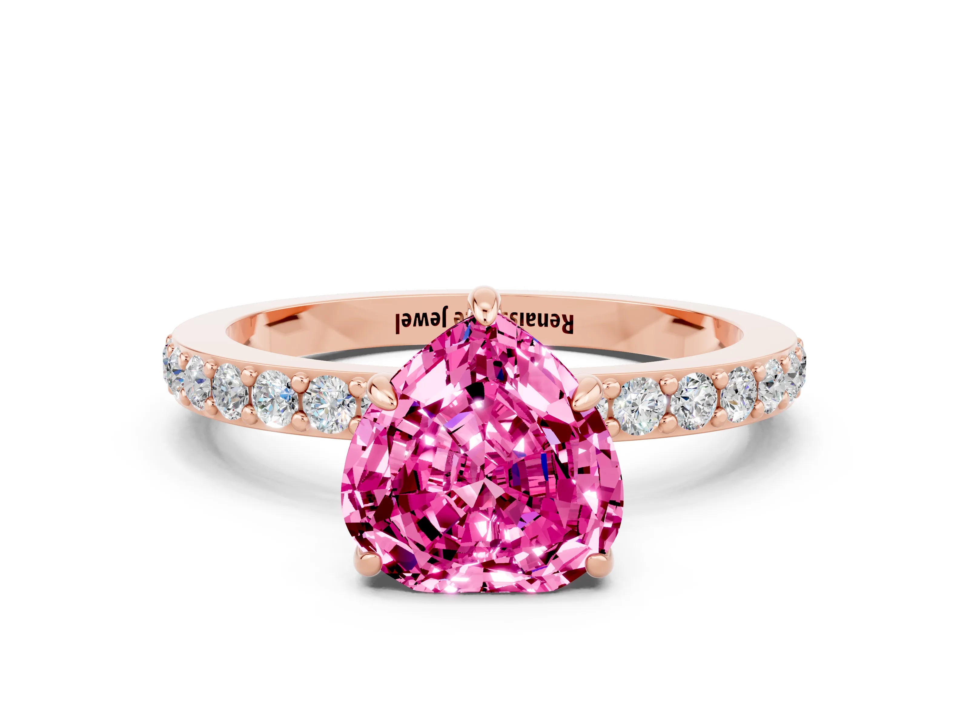 Rose gold Heart Cut Pink Sapphire Solitaire Engagement Ring with Pavé Band and Four-Prong Setting_24