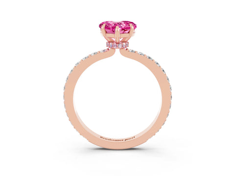 Rose gold Heart Cut Pink Sapphire Solitaire Engagement Ring with Pavé Band and Four-Prong Setting_27