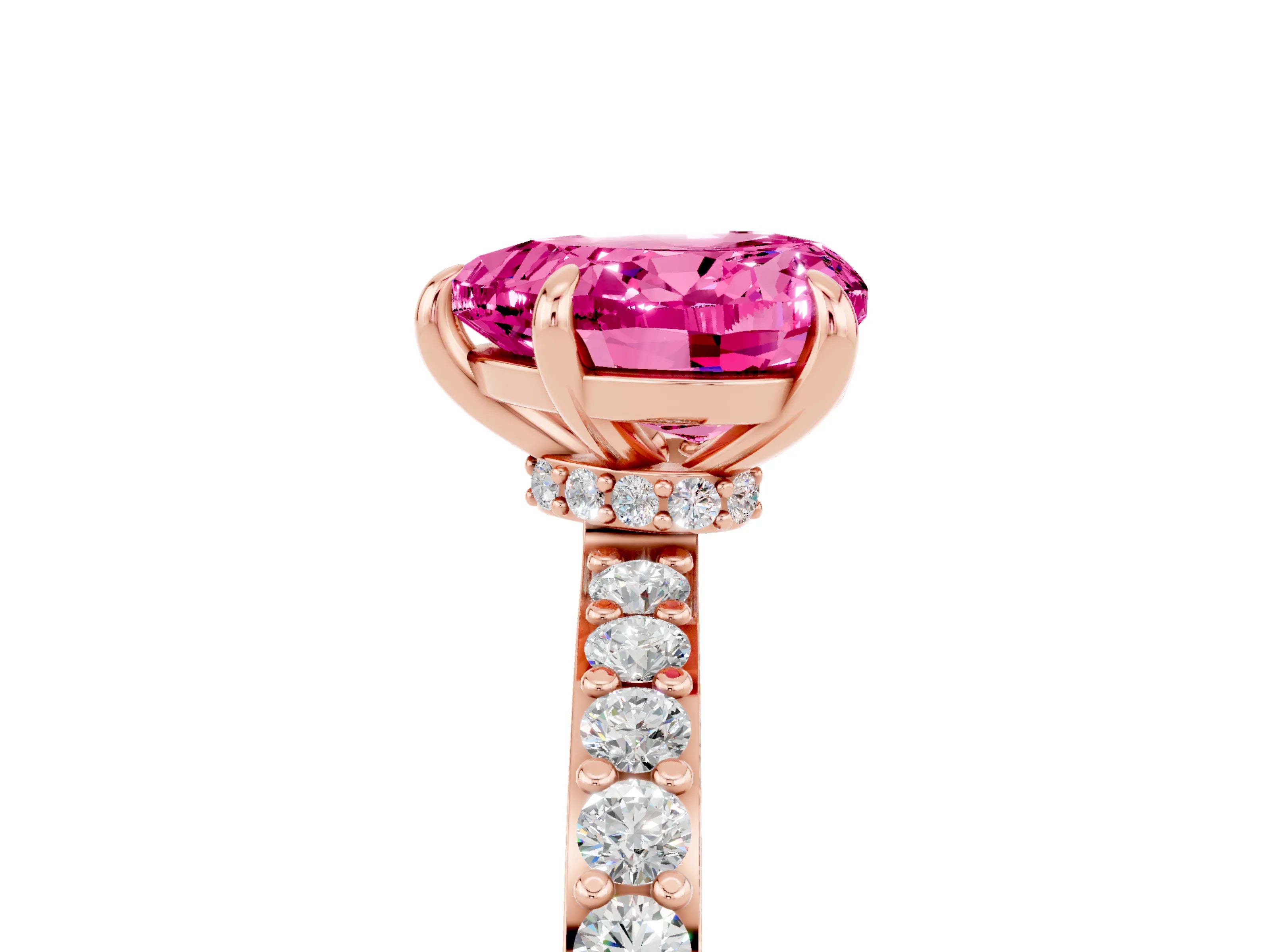 Rose gold Heart Cut Pink Sapphire Solitaire Engagement Ring with Pavé Band and Four-Prong Setting_29