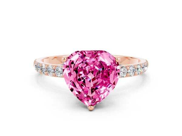 Rose gold Heart Cut Pink Sapphire Solitaire Engagement Ring with Round  Pavé Band and Prong Setting