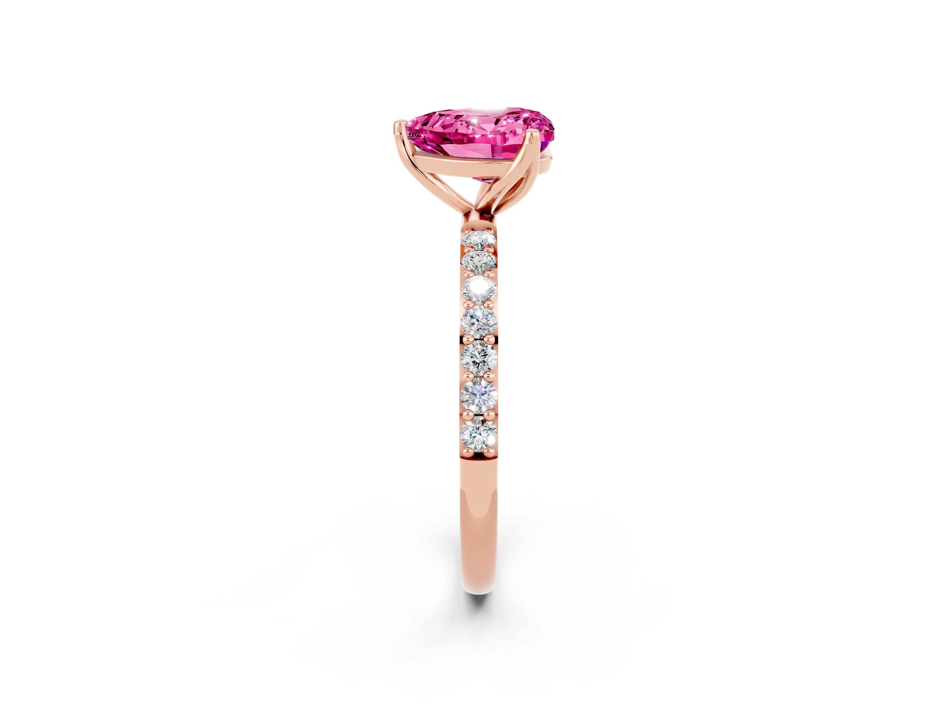 Rose gold Heart Cut Pink Sapphire Solitaire Engagement Ring with Pavé Band and Prong Setting_2