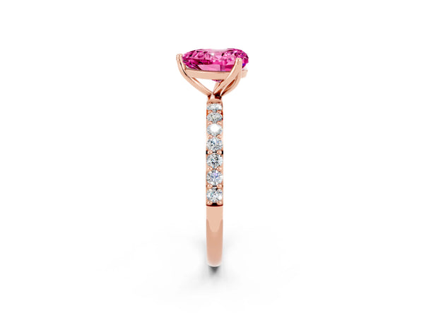 Rose gold Heart Cut Pink Sapphire Solitaire Engagement Ring with Round  Pavé Band and Prong Setting