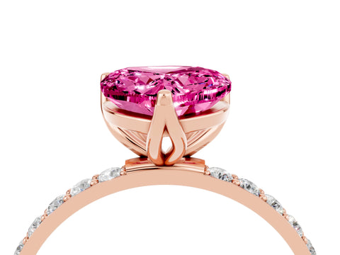 Rose gold Heart Cut Pink Sapphire Solitaire Engagement Ring with Pavé Band and Prong Setting_4