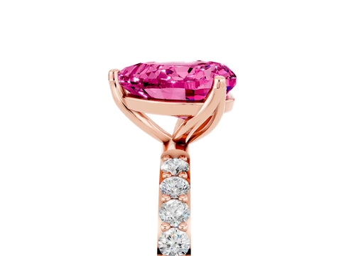 Rose gold Heart Cut Pink Sapphire Solitaire Engagement Ring with Pavé Band and Prong Setting_5