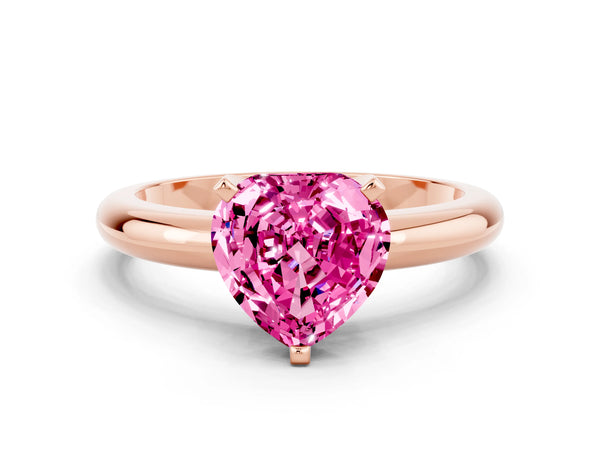Rose gold Heart Cut Pink Sapphire Solitaire Engagement Ring with Round Band and Four-Prong Setting