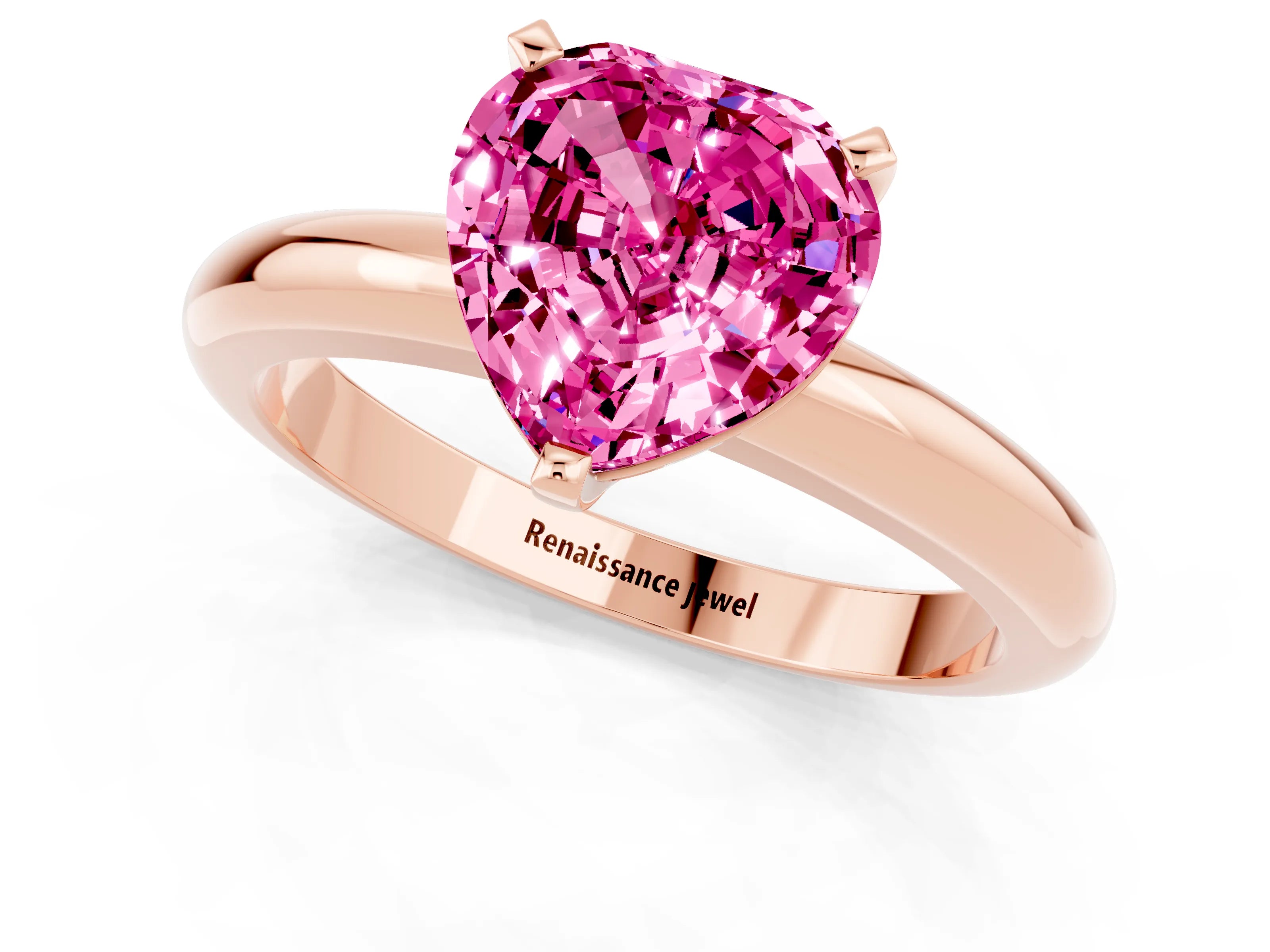 Rose gold Heart Cut Pink Sapphire Solitaire Engagement Ring with Round Band and Four-Prong Setting_25