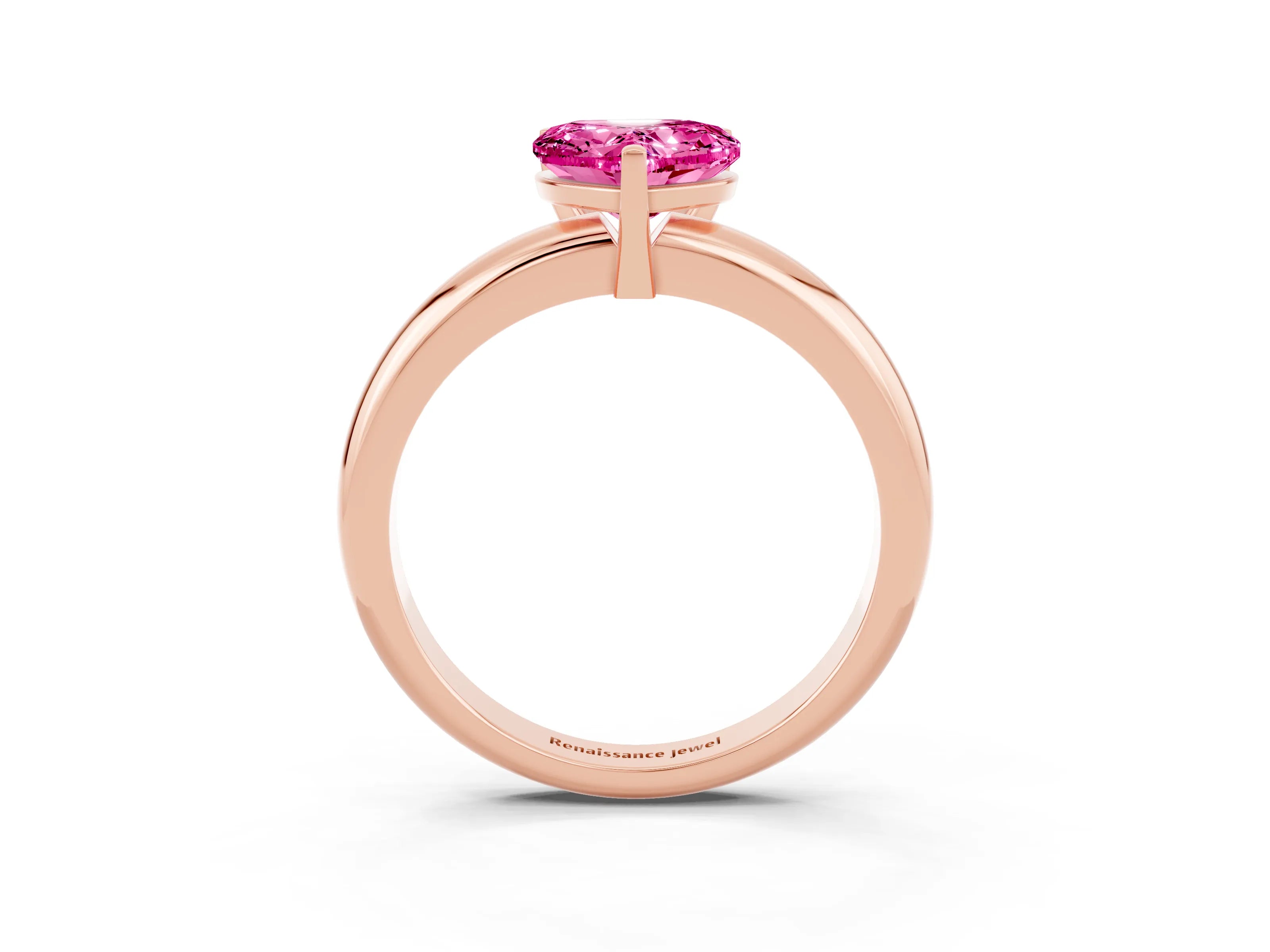 Rose gold Heart Cut Pink Sapphire Solitaire Engagement Ring with Round Band and Four-Prong Setting_27