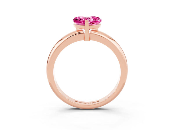 Rose gold Heart Cut Pink Sapphire Solitaire Engagement Ring with Round Band and Four-Prong Setting