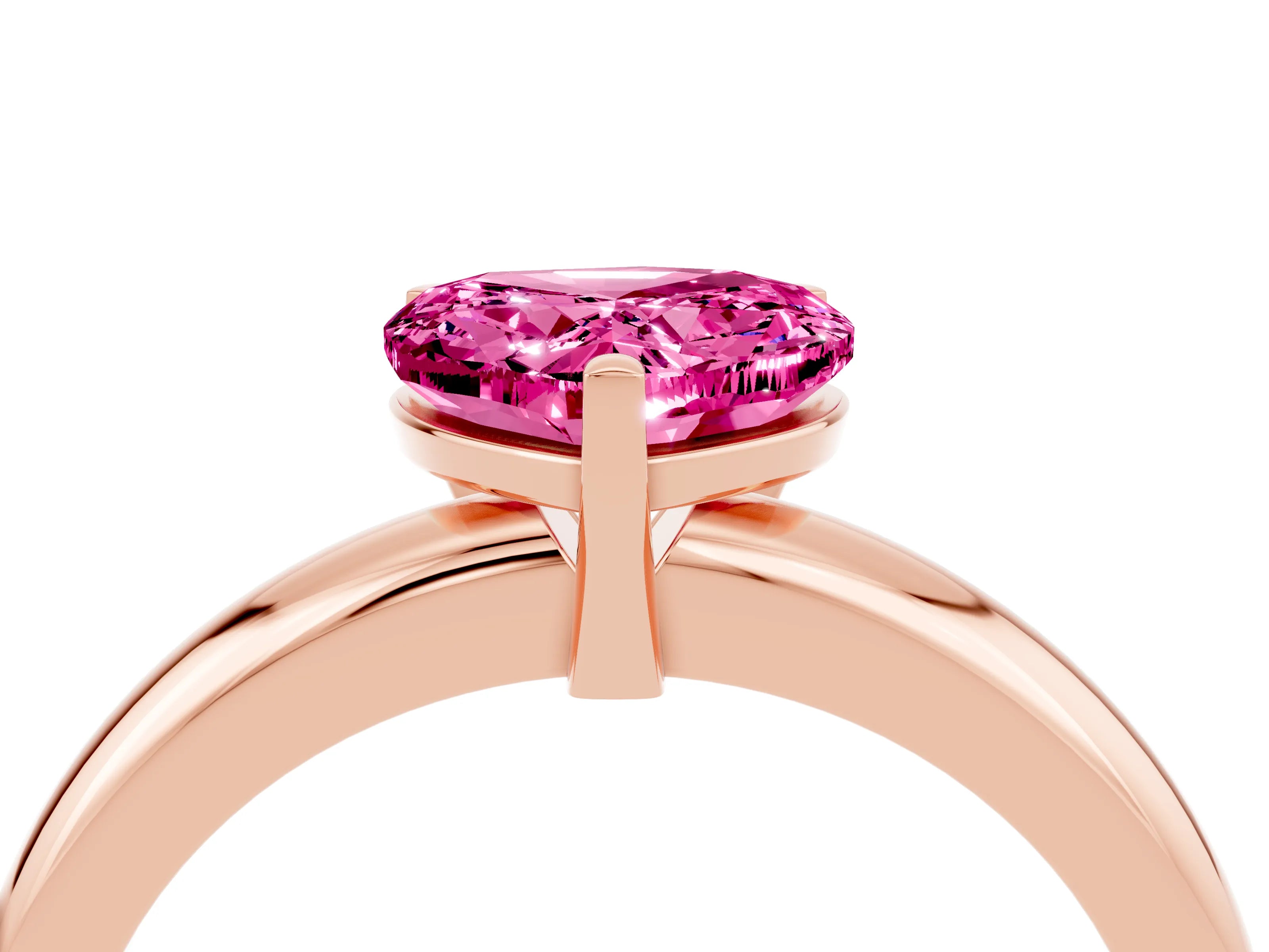 Rose gold Heart Cut Pink Sapphire Solitaire Engagement Ring with Round Band and Four-Prong Setting_28