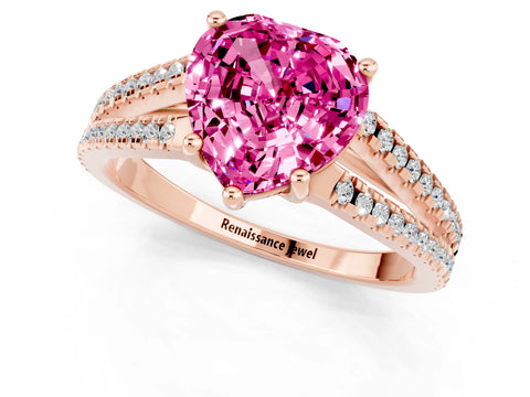 Rose gold Heart Cut Pink Sapphire Solitaire Engagement Ring with Split Shank Pavé Band_13