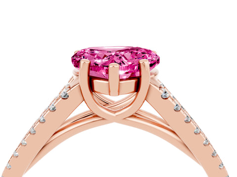 Rose gold Heart Cut Pink Sapphire Solitaire Engagement Ring with Split Shank Pavé Band_16