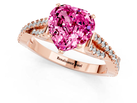 Rose gold Heart Cut Pink Sapphire Solitaire Engagement Ring with Twisted Pavé Band and Four-Prong Setting_25