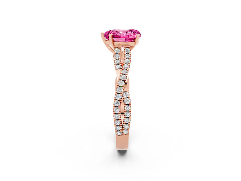 Rose gold Heart Cut Pink Sapphire Solitaire Engagement Ring with Twisted Pavé Band and Four-Prong Setting_26