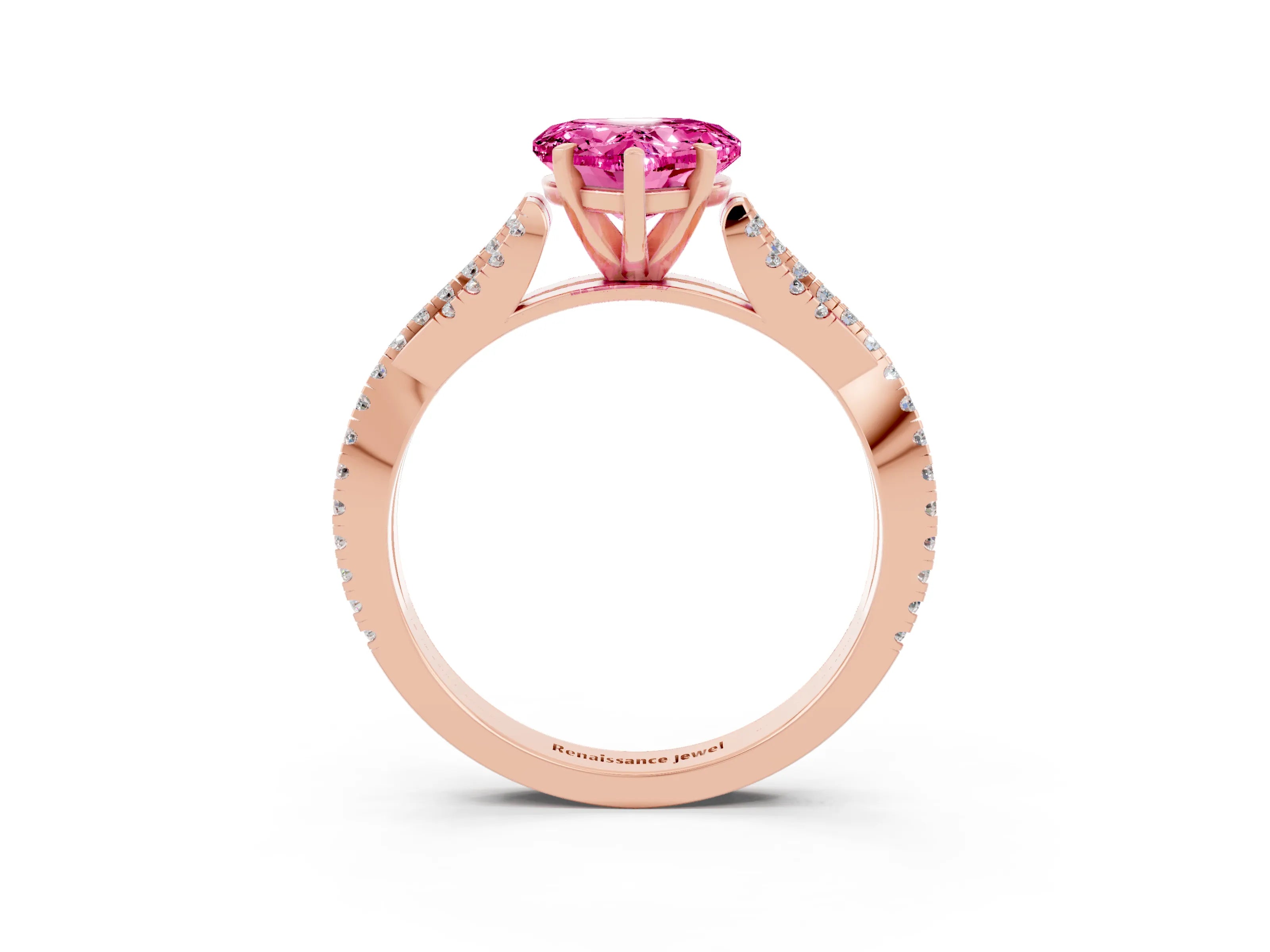 Rose gold Heart Cut Pink Sapphire Solitaire Engagement Ring with Twisted Pavé Band and Four-Prong Setting_27